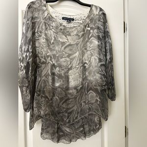 Beautiful Saks Fifth Avenue Sheer Silk Leaf Pattern Blouse